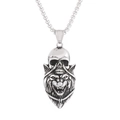 Pendentif tête de mort et loup en acier titane argenté avec collier chaîne boîte assorti - Pendentif Tête de Lion Crâne avec Chaîne (KN230408-Z)
