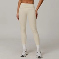 High-waisted tummy control yoga pants in light beige color with triple-fold waistband - XL / Cream Apricot
