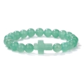 Green natural stone beaded bracelet featuring a round 8mm jade bead and a cross charm - Green Aventurine