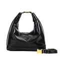 Schicke schwarze glänzende Hobo-Tasche mit geprägtem Schriftzug und goldenen Details - Schwarz