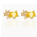 Cute golden triceratops stud earrings featuring pear-cut yellow zirconia stones - No.6 Triceratops - Gold Base Yellow Zirconia