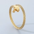 Golden snake head open bangle with cable wire twisted design in titanium steel finish - Snake Head (Style A) / Gold