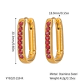 Detail of gold U-shaped earrings with red gemstones and dimension measurements - Gold U-shaped Red Gemstone Style (YYE025119-R)