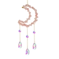 Pink crystal suncatcher moon design with rainbow prisms and gold chain accents - Rose Quartz Moon