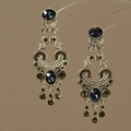 Pendientes vintage con piedra azul y borla de perlas en estilo barroco lujoso - Estilo de Borla con Aguja de Plata Azul Oscuro