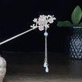 Goldener Haarschmuck mit rosa Blüten, weißen Perlen und langen hängenden Quasten im Set - Rosa Blume Künstliche Perle Quaste (0987)