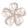 Elegant gold flower brooch featuring white oval pearls and sparkling crystal pavé details - Oval 5-Petal Pearl Flower