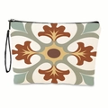 Borsa cosmetica piatta con motivi floreali vintage, dettagli verde oliva e cinturino nero - Stile pergamena floreale vintage beige caldo (xy-017-02) / Con Cinturino