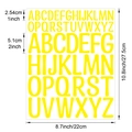 Detailed size chart for 1 and 2 inch yellow vinyl letter stickers in a full A-Z alphabet set - 22*27.5cm / Yellow