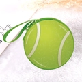 Mini round tennis ball coin purse in neon green with zipper and matching wristlet strap - Tennis Ball