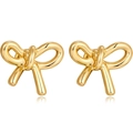 Elegant polished golden bow stud earrings with a minimalist mirror finish on white background - YMX01 Bowknot / Gold