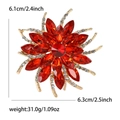 Elegant gold alloy flower brooch featuring red marquise crystals and white rhinestones - Red