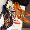 Elegant silk scarf set with classic chain and belt prints in navy, white and orange - Three-color Chain Handkerchiefs Available / 65