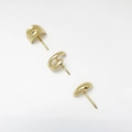 Close-up of minimalist gold geometric earring set including C-shape and teardrop designs - 3-Piece Stud Earring Set / Gold