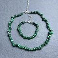 Green malachite chip stone necklace and bracelet set with silver lobster clasp and chain - Bracelet / Malachite