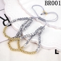 Close-up of three-piece adjustable braided bracelets with gold and grey beads - One Size / Gray