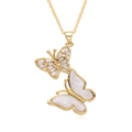 Exquisite gold necklace featuring double butterfly pendants with sparkling crystals and mother of pearl - White Shell-Look Butterfly Style (F247)