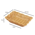 Brown woven imitation rattan fruit basket with wave edges for tabletop storage, 25.5cm size - Rectangular Scalloped Yellow Medium