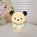 Cute beige animal night light with blue checkered bow emitting warm yellow glow - Mao Mao Mouse - Blue - Blue