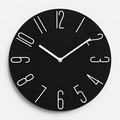 Minimalist black wood grain wall clock with 3D white numerals and unique wavy second hand - Black With White Letters
