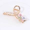 Pince à cheveux en alliage doré avec rose en émail rose, perles et cristal de goutte - HS02635 Rose