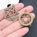 Vintage bronze pentagram tarot pendants for DIY jewelry making with detailed textures - Antique Bronze-1274-28x31mm