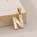 Golden 18K plated pendant letter N with white mother of pearl inlay and natural luster - Letter N(KP115526-K)