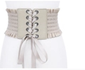Lace-up wide corset belt in beige with ruffled edges and faux leather lace detailing - Milky White
