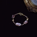 Baroque lavender pearl bracelet with heart diamond clasp and golden hollow charms - One Size / Purple Baroque