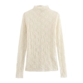 Elegante top a maniche lunghe in pizzo bianco crema con colletto a lupetto - S / Bianco