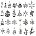 Silver alloy Christmas charms collection featuring snowflakes and Santa designs for DIY jewelry - M41-Antique Silver Christmas Series 25 Styles-3 Each-98.4g