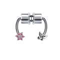 Macro shot of silver magnetic septum ring featuring pink flower and butterfly charms - Silver Pink Flower Butterfly (#5)