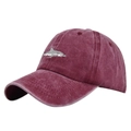Washed cotton baseball cap in burgundy featuring a 3D grey shark embroidery design - Adjustable / Burgundy