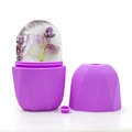 Purple silicone face ice roller for skin care with diamond texture and dried flowers - Diamond Pattern - Purple