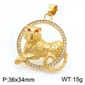 Hip-Hop Gold Tiger Anhänger mit funkelnden Strasssteinen und roten Edelsteinaugen - Goldener Tigerkopf-Anhänger mit roten Augen (KP130493-MZOZ)
