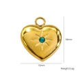Colgante de corazón 3D en oro de 14K con grabado de sol y gema verde, 18x15mm - Zirconia Azul Lago