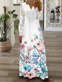 Detail of white lace long sleeves and vibrant floral print on V-neck maxi dress - S / Tops / Pale Blue