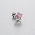 Silver titanium steel ear stud featuring a pink heart zircon and a crescent moon accent - Pink Heart Moon Triple Diamond Style (A30-3#)