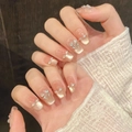 Champagne cat eye νύχια με λαμπερή πεταλούδα ζιργκόν και μικροσκοπικά μαργαριτάρια - XS / 1369-Νέο Κινεζικό Στυλ