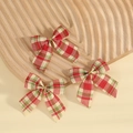 Three classic red and green plaid burlap bows with golden ties for Christmas tree decor - 7*7.5cm / Red Yellow Striped (Style 1)