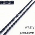 Black stainless steel twist rope chain necklace 500x5mm with secure lobster clasp - 500mm x 5mm (KN231970-Z)