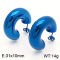 Minimalist hollow C-shaped stainless steel earrings in vibrant blue metallic finish - Blue Smooth