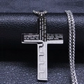 Heren kruisketting van zilverkleurig roestvrij staal met gegraveerd gebed op zwart leer - 60CM / Zilver