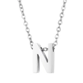 Short necklace with stainless steel letter N pendant in silver finish for women - Letter N Style (KN233978-Z)