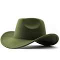 Army green wide brim wool felt cowboy hat with structured crown for men and women - Army Green