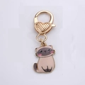 Cartoon Siamese cat keychain with gold-plated heart clasp and enamel charm - Cute Cat Brown