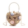 Golden heart-shaped evening clutch bag with sequin embroidery and chain strap - Gold