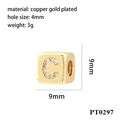 Perle cube en cuivre plaqué or 18K avec lettre C et incrustation de zircons brillants - Lettre C