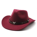 Burgundy western cowboy wool felt hat with silver bull head and braided band - M (56-58cm) / Burgundy