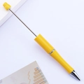 Creative beaded ballpoint pen with a vibrant lemon yellow finish and silver metal accents - Khaki Yellow